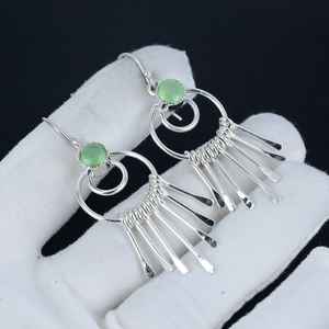 Pendientes de Plata de Ley 925 con Calcedonia Verde, Diseño Único y Bonito, para Uso Diario, Regalo de Compromiso para Mujeres y Niñas - Product Image 4