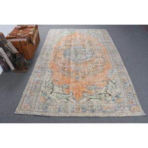 Tapis turc vintage, tapis de 6,5 x 10,1 pieds, tapis en laine orange et bleu style sud-ouest - Product Image 1