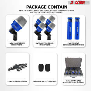 ชุดไมโครโฟนกลอง 5Core 7 ชิ้น สำหรับกลองคิก กลองทอม กลองสแนร์ ไมโครโฟนไดนามิกสำหรับเครื่องดนตรี - Product Image 4