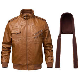 Veste en cuir à capuche pour homme, cuir véritable, fermeture éclair, imperméable, coupe-vent, élégante, décontractée, vêtements d'extérieur - Product Image 6