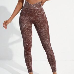 Pantalones de yoga sin costuras de cintura alta para mujer Leggings de punto lavados para gimnasio Fitness al por mayor - Product Image 2