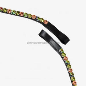 Custom Design Green & Peach <b>Crystals</b> Round Bling Chain All Shape Leather Horse Brow Band in Full Cob Over Size at <b>Cheap</b> Price - Product Image 2