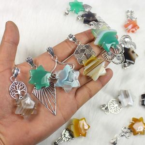 Collier pendentif en agate en forme d'étoile de créateur, magnifique multi-bandes avec réglage de lunette pour la vente au détail - Product Image 2