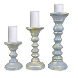 Ensemble de bougeoirs en bois de manguier sculptés à la main, finition blanche vieillie, style rustique, chandelier vintage, support à bougie en bois floral - Product Image 5