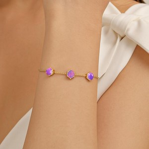 Pulsera de Plata de Ley 925 con Ópalo Lavanda y Baño de Oro de 14K, Pulsera Delicada con Ópalo para Mamá - Product Image 5