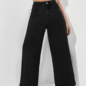 Pantalones vaqueros de diseñador personalizados al por mayor, pantalones vaqueros de pierna ancha y cintura alta para mujer, pantalones vaqueros de mujer de alta calidad, precio razonable - Product Image 4