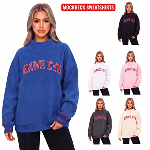 Sudadera Oversize de Algodón Suave con Cuello Alto y Bordado para Mujer, Estilo Urbano, Venta al por Mayor - Product Image 1