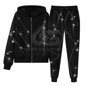 Chándal de diamantes de imitación para hombre, traje de moda de 2 piezas para Hip Hop y Clubwear, chándal de diamantes de imitación para hombre - Product Image 1