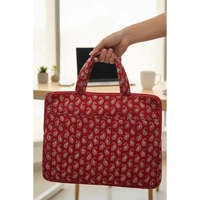 Ensemble sac fourre-tout et pochette plate en coton à motif cachemire rouge (lot de 3) – Prêt pour le travail, durable, fermeture éclair souple, poignée, grande capacité