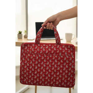 Conjunto de Bolso Tote para Portátil y Estuche Plano de Algodón con Estampado Paisley Rojo (Combo 4) Maletín para Computadora con Cierre de Cremallera y Asa, Ideal para el Trabajo - Product Image 3