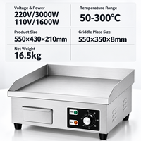 Grill électrique professionnel à plaque plate, grande surface de cuisson 3000W, en acier inoxydable, Teppanyaki de comptoir avec contrôle de température pour restaurant