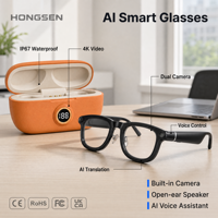 Lunettes intelligentes avec étui de charge, prise en charge d'une seule caméra, enregistrement vidéo 4K, commande vocale, traduction en temps réel, assistant IA, IP67
