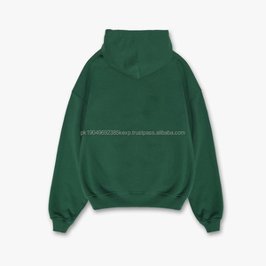 Dark <b>Green</b> 100 Cotton 380gsm Fleece Hoody Sweatshirt Boxy Fit Hoodies No String Hoodie With Pocket <b>for</b> <b>Men</b> - Product Image 3