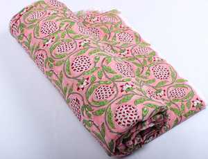 Fabric by Yard Strawberry Pink Green and Red Indian Floral Block Printed Cotton <strong>Cloth</strong> for Gift Dress Bags Women's Clothing