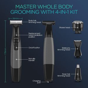 เครื่องโกนขนไฟฟ้าสำหรับผู้ชายแบบชาร์จ USB ใช้ได้ทั้งแบบเปียกและแห้ง สีเทา พร้อมหวีและใบมีดสำหรับขนจมูกและขนตามร่างกาย - Product Image 3