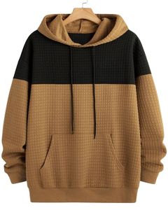 Sweat à capuche texturé noir et marron unisexe, pull en maille gaufrée, sweat à capuche chaud d'hiver avec poche kangourou, streetwear décontracté - Product Image 1