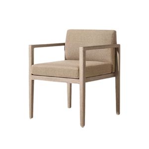 Chaise de salle à manger d'extérieur contemporaine en teck avec assise rembourrée et pieds coniques pour jardin et terrasse - Product Image 5