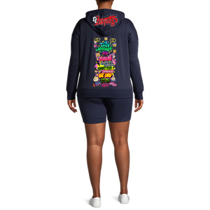 Conjunto de 2 piezas de chándal de algodón de invierno personalizado, conjunto de pantalones cortos con capucha, jerséis de manga larga de algodón, traje informal cálido para mujer para niñas - Product Image 6