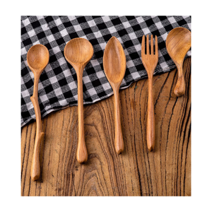 <b>Wooden</b> <b>Spoon</b> <b>Set</b> for Cooking and Serving - Handcrafted Natural Utensils for Kitchen Use - Long Handle Solid Wood - Product Image 3