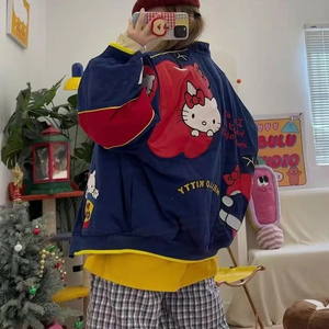 เสื้อโค้ทยูนิฟอร์มลายอะนิเมะ Hello Kitty สำหรับผู้หญิงเสื้อโค้ทปักลายน่ารักน่ารักสำหรับฤดูใบไม้ร่วงเสื้อโค้ทชุดโลโมทีฟทรงหลวมสำหรับเด็กผู้หญิง - Product Image 3