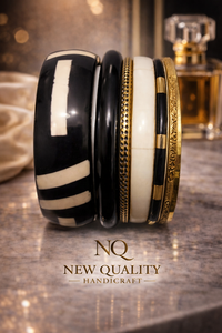 Premium Black Gold <b>Bangle</b> <b>Set</b> – Resin & Alloy Stack Bracelets with Rhinestones for Women, Trendy Fashion Jewelry Wholesale - Product Image 4