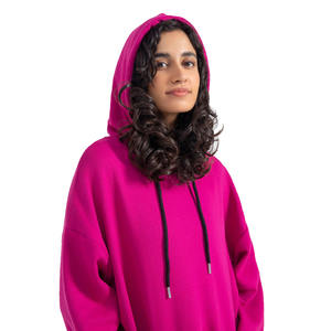 Pull-over à capuche de couleur rose Fuchsia pour femme, Design personnalisé, surdimensionné, avec cordes et poche avant, vente en gros - Product Image 2