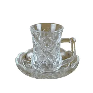 Ucuz klasik fas türk cam çay bardağı ve altlık Set çanak 12 adet çay takımları ile kupa