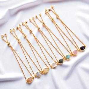 925 argent massif poire lunette rose coquille pierres précieuses chaîne à maillons plaqué or Bracelet réglable pour cadeau de fête breloque en gros - Product Image 2