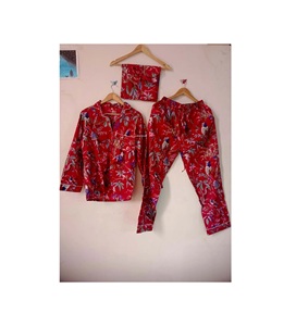 Ensemble de pyjama indien fait à la main en coton pour femmes robe de nuit imprimée oiseau floral vêtements de nuit bleus caractéristiques sexy d'été - Product Image 3