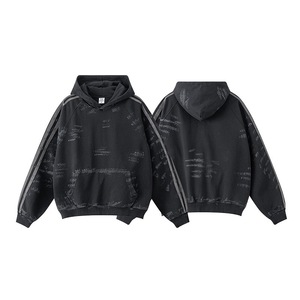 เสื้อฮู้ดดี้ผ้าคอตตอนผสมโพลีเอสเตอร์คุณภาพสูง ลุควินเทจฟอกสีแบบสโตนวอช สไตล์สตรีทแวร์ทรงบ็อกซี่ - Product Image 2