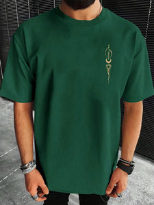 Camiseta de manga corta con cuello redondo y estampado de patrón abstracto para hombre, 100% algodón, cómoda, informal, de talla grande, para verano - Product Image 3