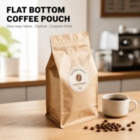 Sachet de café personnalisé en papier kraft à fond plat avec valve unidirectionnelle, fermeture éclair, haute barrière, emballage recyclable pour grains de café