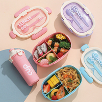 Fiambrera de oficina Bento portátil ecológica de grado alimenticio, fiambrera de 850ml con botella de agua de 480ML
