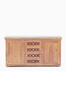 Buffet traditionnel en bois fabriqué à la main avec tiroirs en treillis et portes doubles pour salon et villa. - Product Image 2