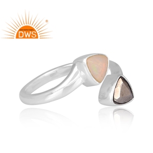 แหวนโอปอลและพลอยไพไรต์ธรรมชาติทำจากเงินสเตอร์ลิงแหวนปรับได้ - Product Image 3