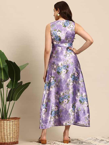 Vestido MIDI de satén con estampado floral de primera calidad para mujer Elegante ropa de oficina antideslizante disponible a la venta - Product Image 5
