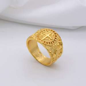 Boho Cross Brass Signet <b>Ring</b> 18k Gold Plated Religious Vintage Band Wholesale <b>Ring</b> <b>For</b> <b>Men</b> - Product Image 6