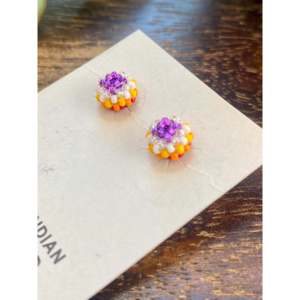 Navajo Beaded <b>Post</b> <b>Earrings</b> Ethnic Style Stud <b>Earrings</b> with Flower Pattern and Bezel Setting Inlay - Product Image 4