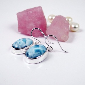 Pendientes de Moda de Alta Calidad con Piedra Preciosa Larimar, Plata de Ley 925 Chapada en Oro, Certificados por Terceros, Joyería para Mujer, Boda - Product Image 3