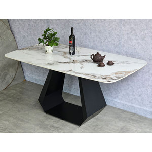 Table à manger moderne en marbre 160x90cm assemblée avec plateau en céramique de haute qualité et pieds en fer (BA68184) - Product Image 5
