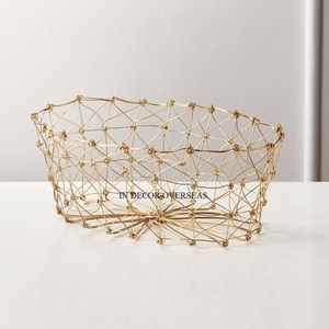 Antique Stylish Designer Gold Plated Heavy Duty <b>Metal</b> Wire Made Home <b>Storage</b> <b>Basket</b> And Organization Supplies From India - Product Image 3