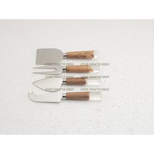 Cuchillo para queso, 4 Uds., juego de cuchillos para queso de acero inoxidable con mangos combinados de madera natural y resina, herramientas de cocina - Product Image 5