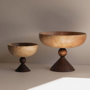 Unique Design Wooden Bowl with <b>Cone</b> Base Pedestal Bowl Dining Table Decorative Customized Wooden Serving Bowl - Product Image 6