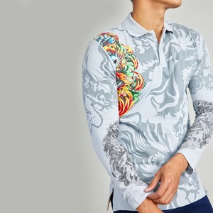 Usine directe polo en polyester imprimé par sublimation personnalisée de haute qualité manches longues séchage rapide sport golf t-shirt polo pour hommes - Product Image 4