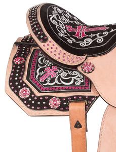 Selle de cheval Western fabriquée à la main sur mesure en cuir naturel avec siège profond et accessoires complets - Product Image 2