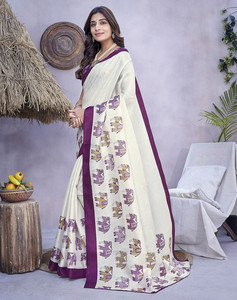 Sari con estampado de seda artística para mujer con pieza de blusa Sari ligero elegante Ideal para oficina informal y pequeñas ocasiones festivas - Product Image 3