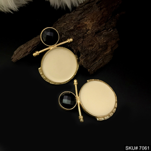 <b>Black</b> Onyx Enamel <b>Earring</b> Gold Plated Brass Jewelry for Engagement Vintage Style <b>Stud</b> <b>Earrings</b> - Product Image 1