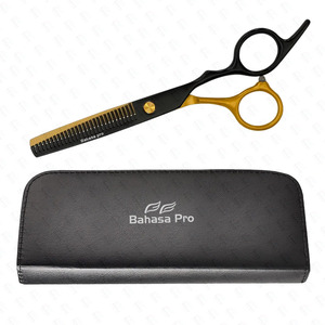 กรรไกรซอยผมระดับมืออาชีพ Plasma Black and Gold สำหรับร้านทำผม กรรไกรตัดแต่งทรงผมแบบฟันเลื่อย กรรไกรตัดผมสำหรับช่างตัดผม ขายส่ง Bahasa Pro - Product Image 1