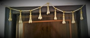 Handmade White Gold Pearl <b>Beads</b> Latkans Bandarwal Wall Hanging Decoration Diwali Christmas Hanukkah Navratri Pooja Home Gifts - Product Image 3