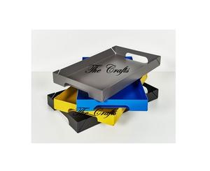 Juego de 4 bandejas rectangulares decorativas de hierro de alta calidad en diferentes colores, aptas para lavavajillas, con acabado pulido, hechas en India. - Product Image 3